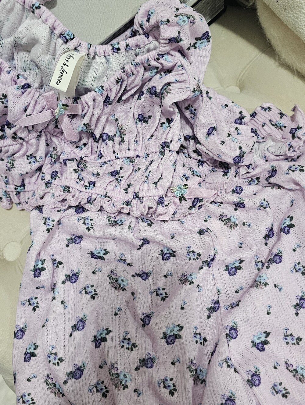 For Love And Lemons Lola Pointelle Crop Top Shorts Set Baby Berry XS